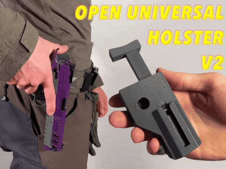 Funda universal abierta V2 para airsoft, mostrada junto a una réplica no incluida.